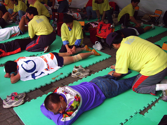 Runners recieving a massage following the Taipei Marathon; photo courtesy Rico Shen